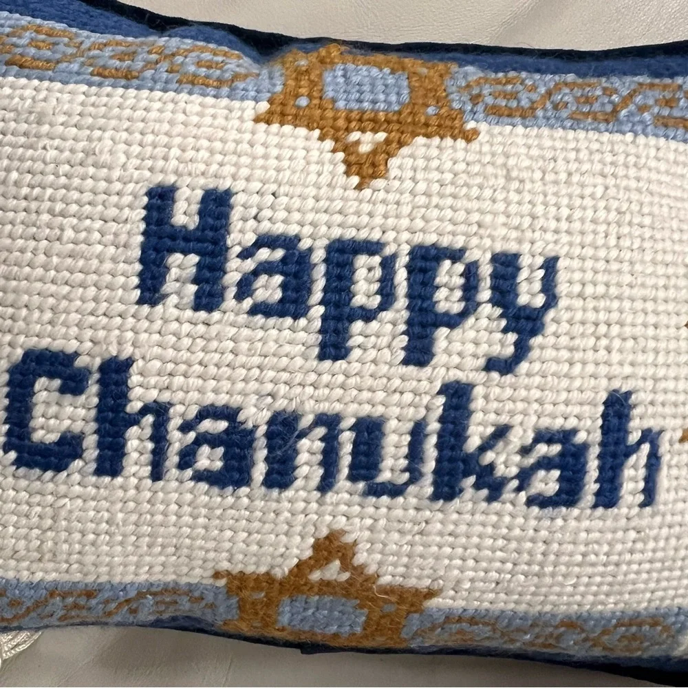 Happy Chanukah Needlepoint Decorative Pillow with Tassels